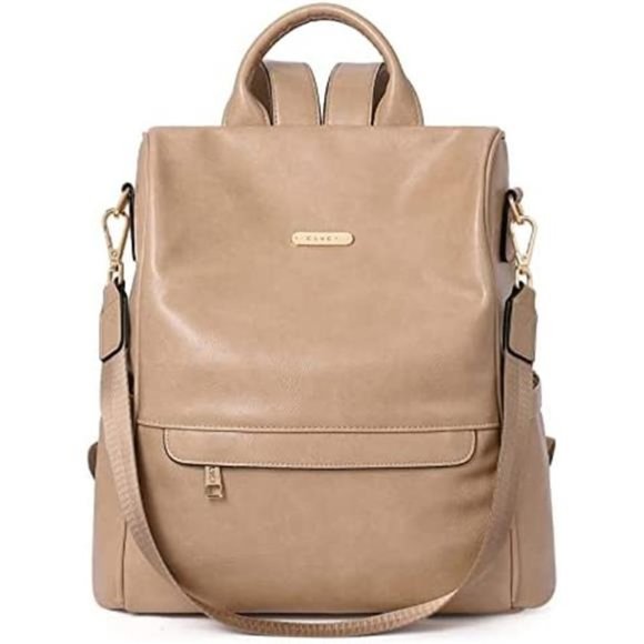 Women Backpack Purse Fashion Leather Oil Wax Khaki(shiny)